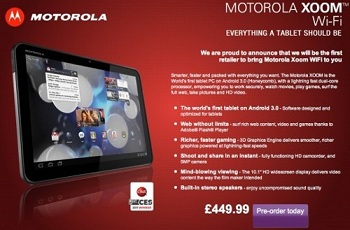 Информация о новой версии Android планшета Motorola XOOM Wi-Fi